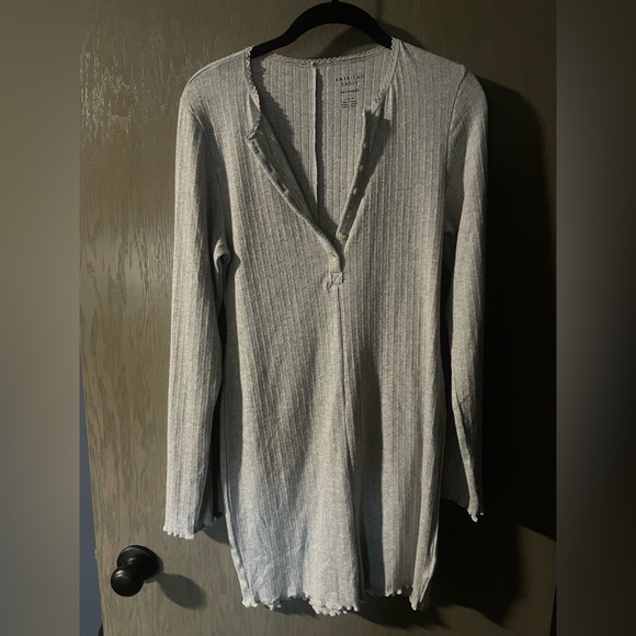 aerie Tops - Aerie Gray Button Down Ribbed Pajama Romper